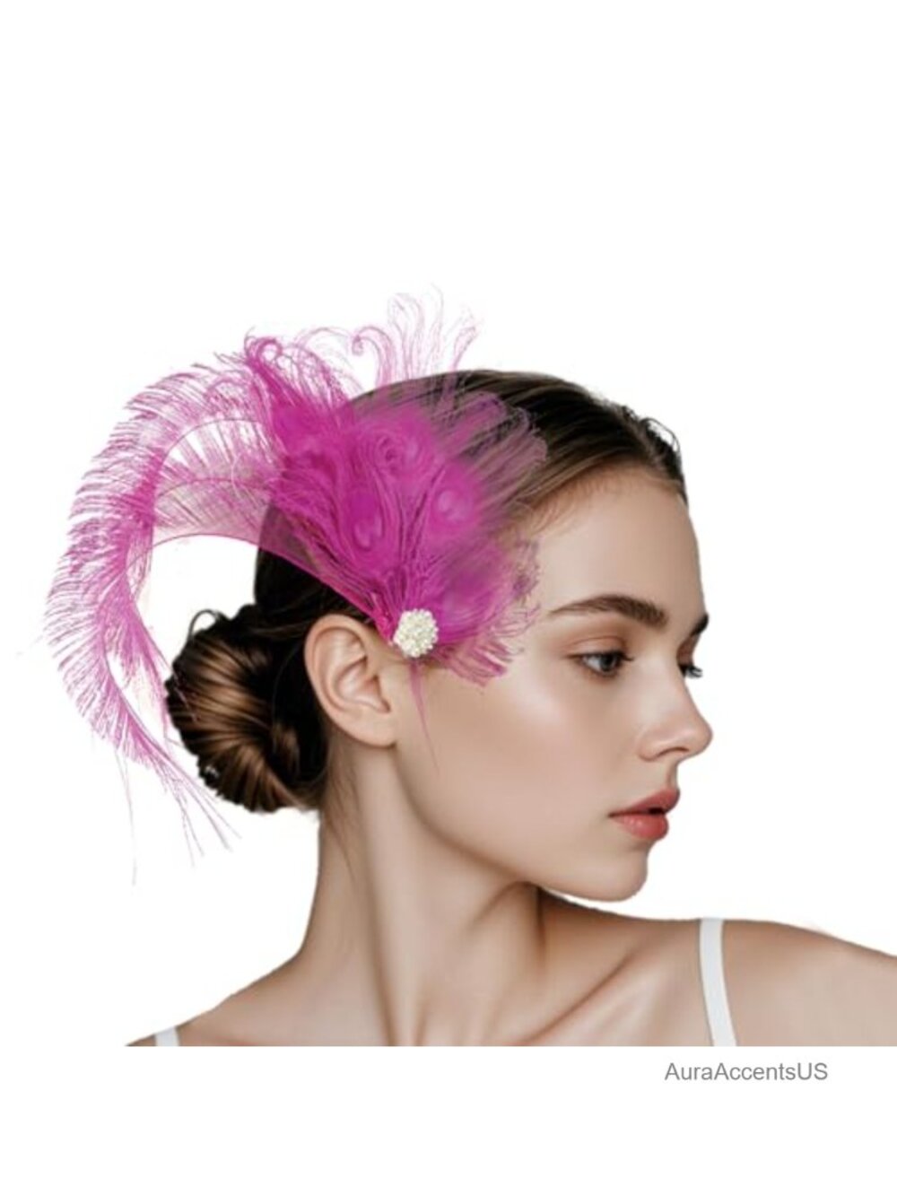 Peacock Feather Hair Clip Rhinestone 1920s Gatsby Headpiece